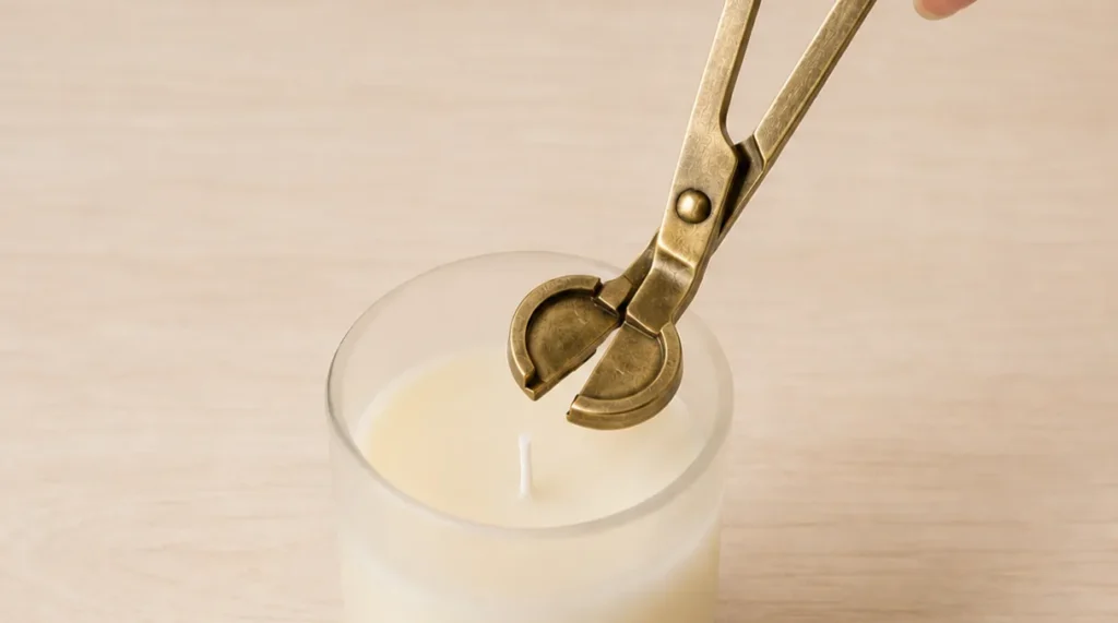 ウィックトリマーでキャンドルの芯をカットします