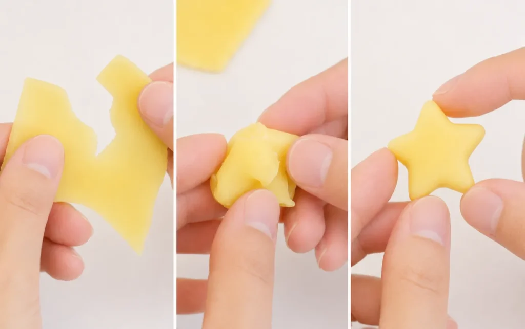 実際にキャンドルシート(カラーシート)でキャンドルを作成しました。「ちぎる」「こねる」だけでキャンドルが作れるので簡単です。